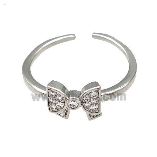 Copper Bow Rings Micro Pave Zirconia Platinum Plated