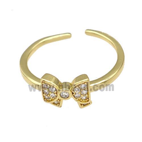 Copper Bow Rings Micro Pave Zirconia Gold Plated