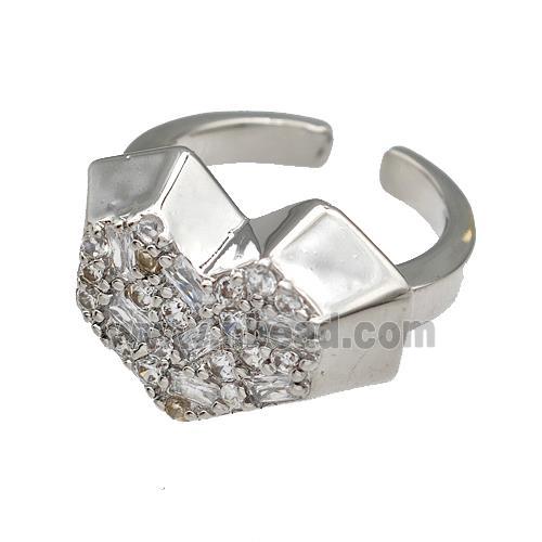 Copper Heart Rings Micro Pave Zirconia Platinum Plated