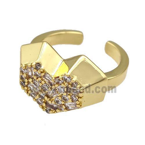 Copper Heart Rings Micro Pave Zirconia Gold Plated