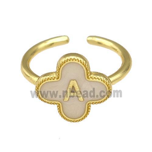 Copper Clover Rings Letter-A Painted Gold Plated