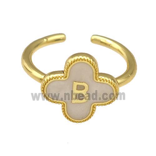 Copper Clover Rings Letter-B Painted Gold Plated