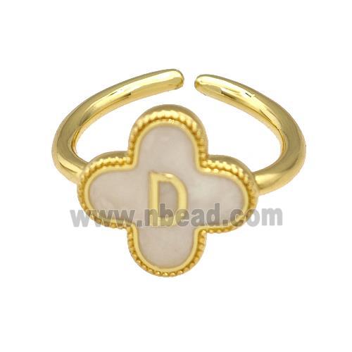 Copper Clover Rings Letter-D Painted Gold Plated