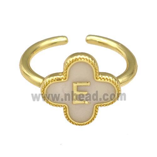 Copper Clover Rings Letter-E Painted Gold Plated