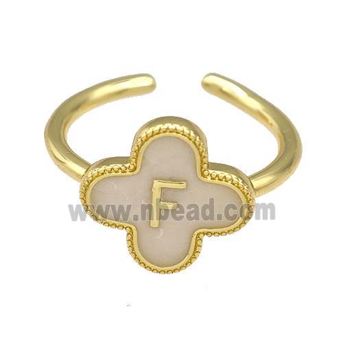 Copper Clover Rings Letter-F Painted Gold Plated