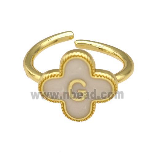 Copper Clover Rings Letter-G Painted Gold Plated