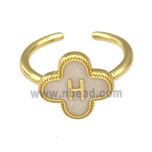 Copper Clover Rings Letter-H Painted Gold Plated