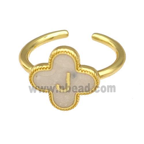 Copper Clover Rings Letter-J Painted Gold Plated