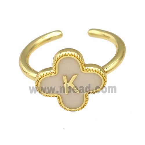 Copper Clover Rings Letter-K Painted Gold Plated