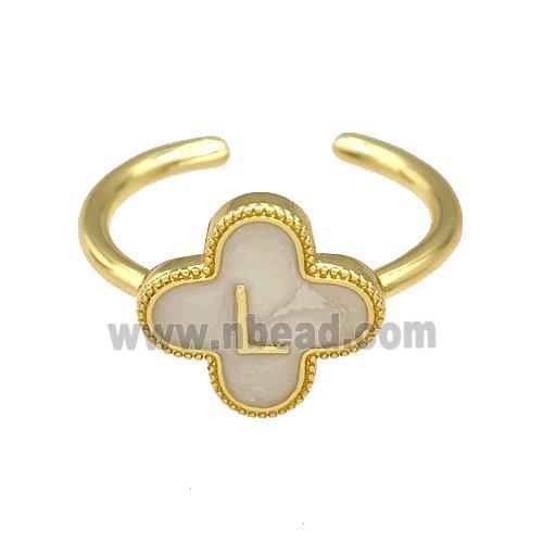 Copper Clover Rings Letter-L Painted Gold Plated