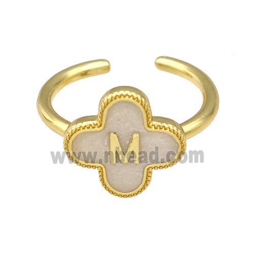 Copper Clover Rings Letter-M Painted Gold Plated