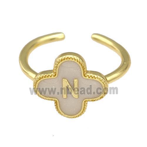 Copper Clover Rings Letter-N Painted Gold Plated