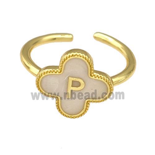 Copper Clover Rings Letter-P Painted Gold Plated