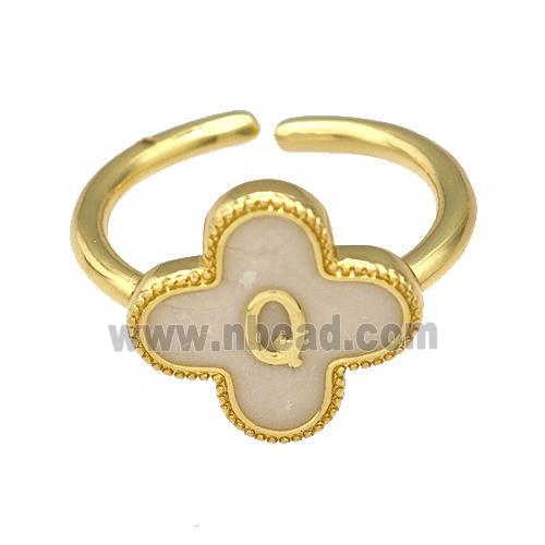Copper Clover Rings Letter-Q Painted Gold Plated