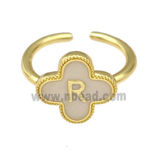 Copper Clover Rings Letter-R Painted Gold Plated