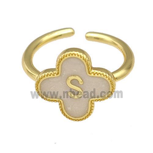 Copper Clover Rings Letter-S Painted Gold Plated