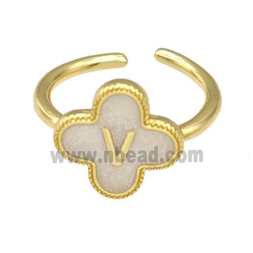 Copper Clover Rings Letter-V Painted Gold Plated