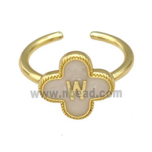 Copper Clover Rings Letter-W Painted Gold Plated