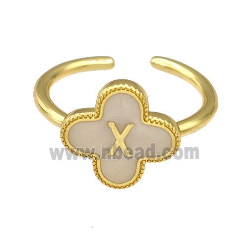 Copper Clover Rings Letter-X Painted Gold Plated
