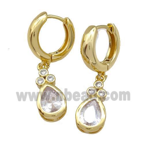 Copper Hoop Earrings Pave Zircon Teardrop Gold Plated