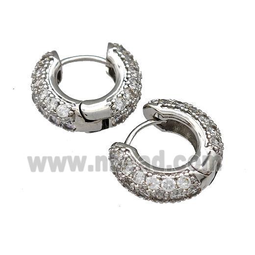 Copper Hoop Earring Micro Pave Zirconia Platinum Plated