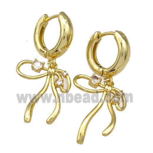Copper Bow Hoop Earrings Pave Zircon Gold Plated