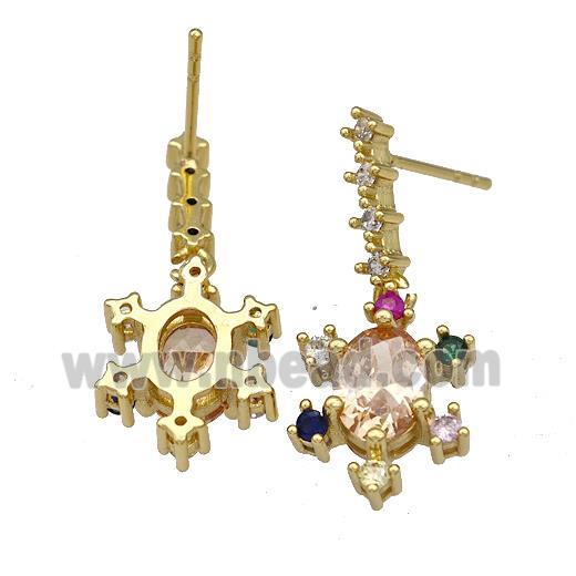 Copper Tortoise Stud Earrings Micro Pave Multicolor Zirconia Gold Plated