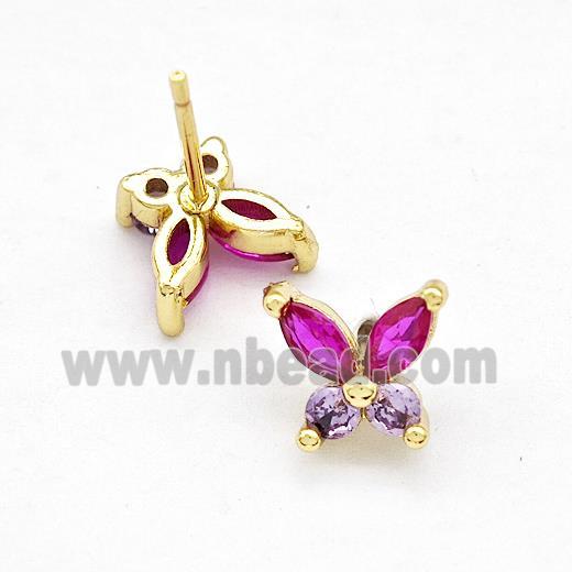 Copper Butterfly Stud Earrings Pave Zirconia Gold Plated