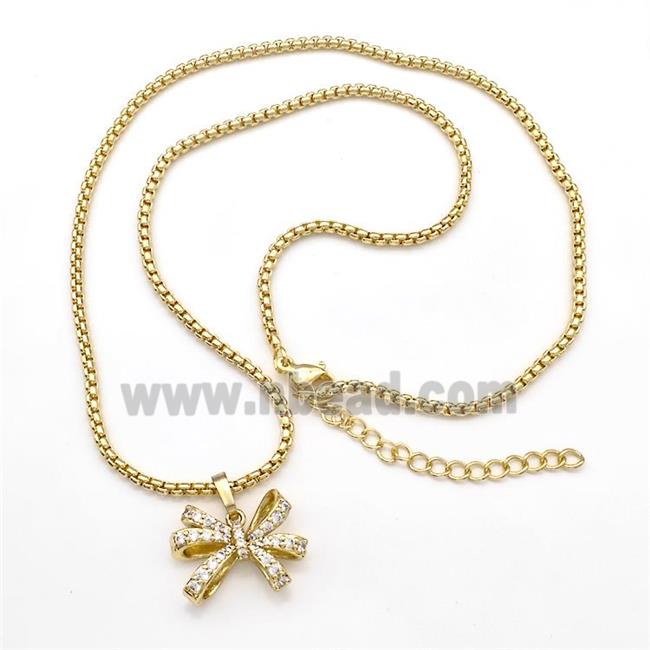 Copper Necklaces Bow Pave Zircon Gold Plated