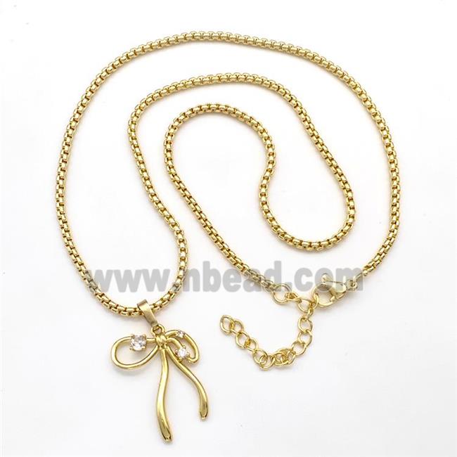 Copper Necklaces Bow Pave Zircon Gold Plated