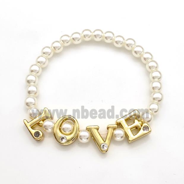 Pearlized Plastic Bracelet LOVE Stretchy Gold Plated