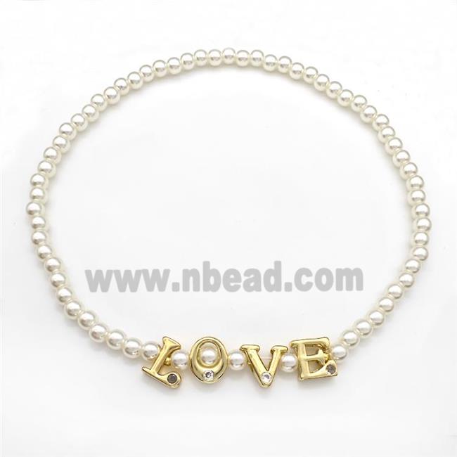 Pearlized Plastic Bracelets LOVE Stretchy Gold Plated