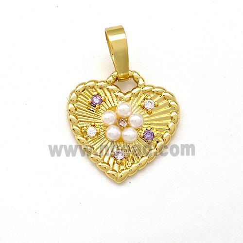 Copper Heart Pendant Pave Pearlized Resin Zirconia Gold Plated