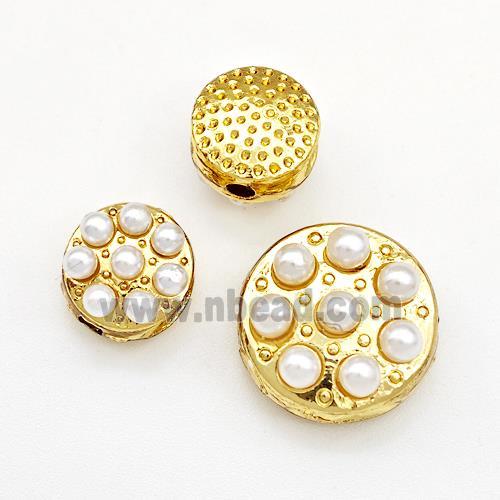 Copper Button Beads Pave Pearlized Resin Coin Gold Plated