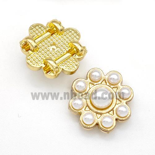 Copper Flower Beads Pave Pearlized Resin Gold Plated