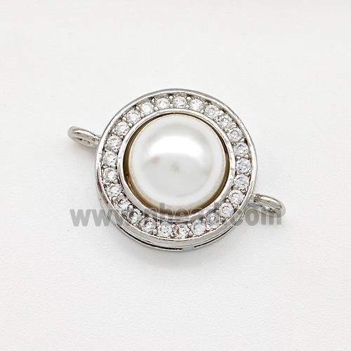 Copper Coin Connector Pave Pearlized Resin Zirconia Platinum Plated