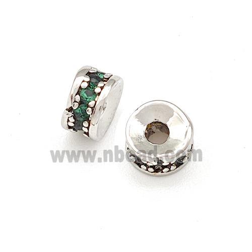 Copper Heishi Beads Pave Green Zirconia Platinum Plated