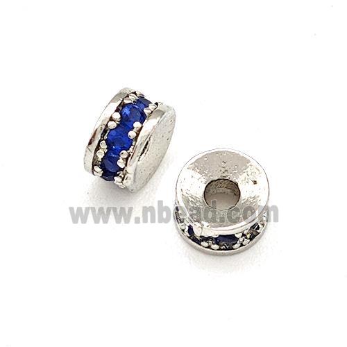 Copper Heishi Beads Pave Blue Zirconia Platinum Plated
