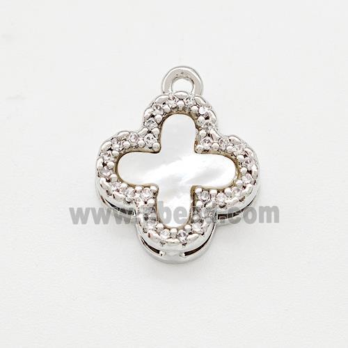 Copper Clover Pendant Pave Shell Zirconia Platinum Plated