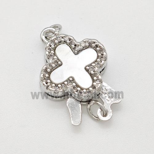 Copper Slider Clasp Pave Shell Zirconia Clover Platinum Plated