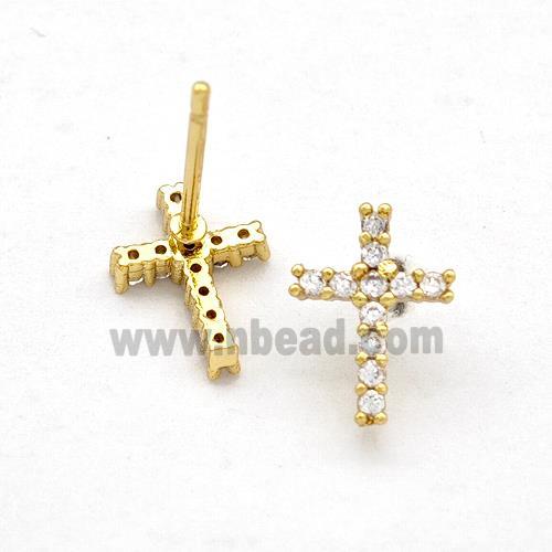 Copper Cross Stud Earrings Pave Zirconia Gold Plated