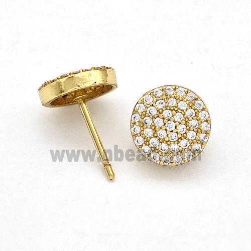 Copper Stud Earrings Pave Zirconia Circle Gold Plated