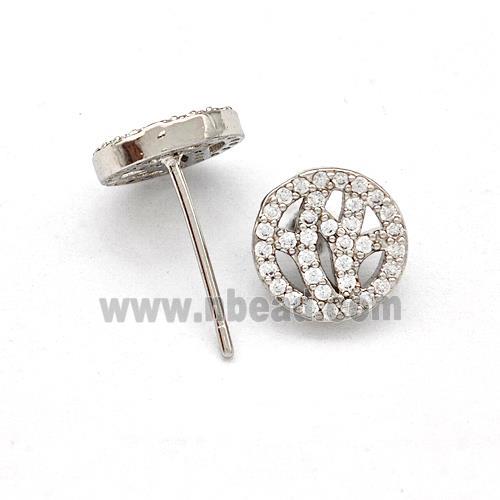 Copper Stud Earrings Pave Zirconia Circle Platinum Plated