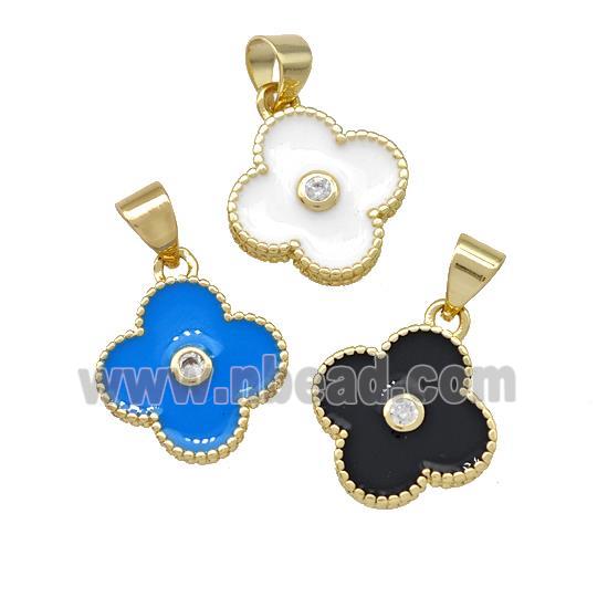 Copper Clover Pendant Pave Zirconia Enamel Gold Plated Mixed