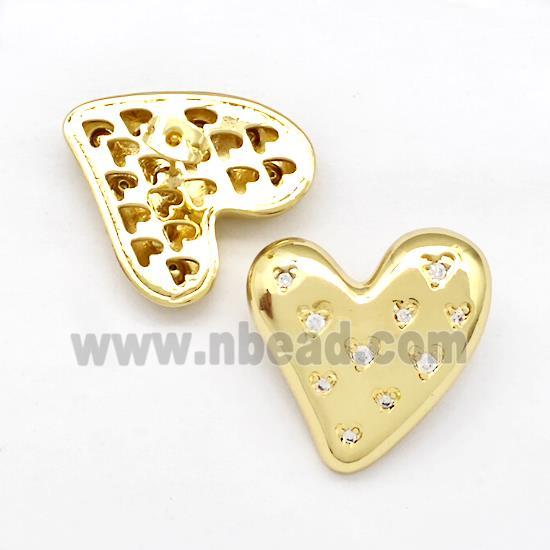 Copper Heart Stud Earrings Pave Zirconia Gold Plated
