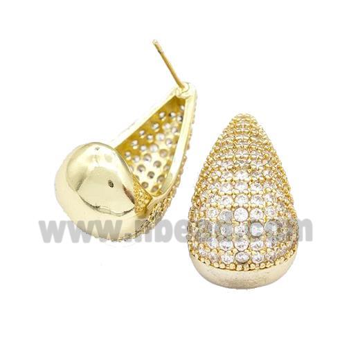 Copper Teardrop Stud Earrings Micro Pave Zirconia Gold Plated