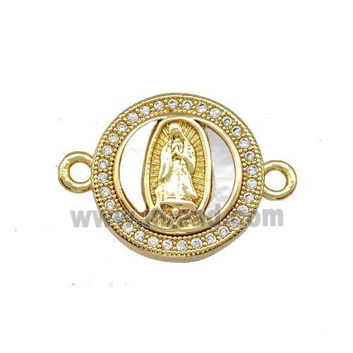 Jesus Charms Copper Circle Connector Pave Shell Zirconia 18K Gold Plated