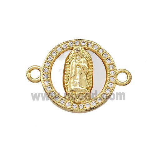 Jesus Charms Copper Circle Connector Pave Shell Zirconia 18K Gold Plated