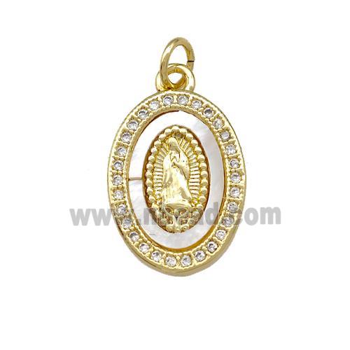 Jesus Charms Copper Oval Pendant Pave Shell Zirconia 18K Gold Plated