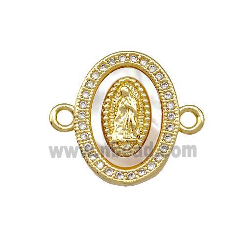 Jesus Charms Copper Oval Connector Pave Shell Zirconia 18K Gold Plated